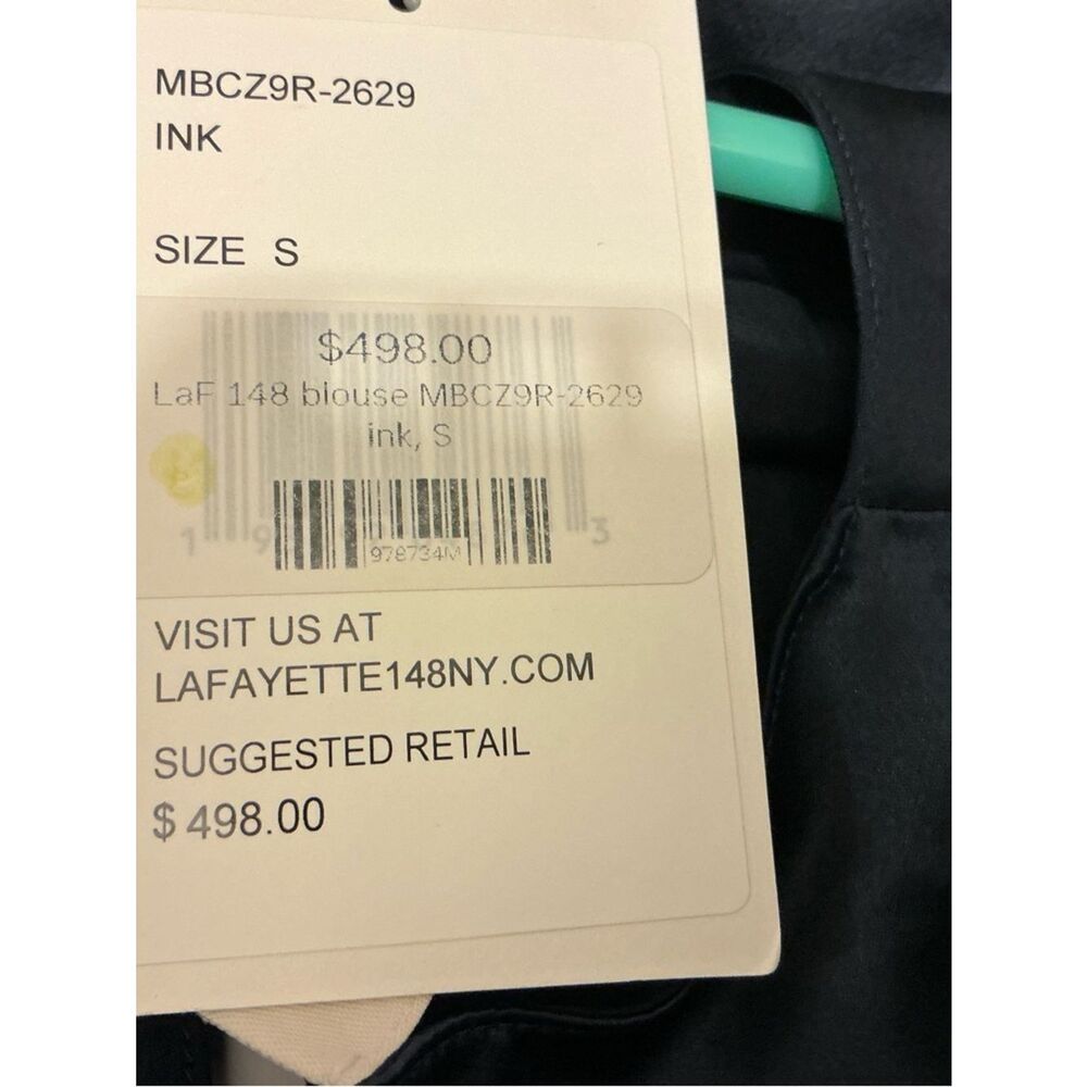 NWT Lafayette 148 New York Navy Long-Sleeve Satin Top $498 - Picture 9 of 11